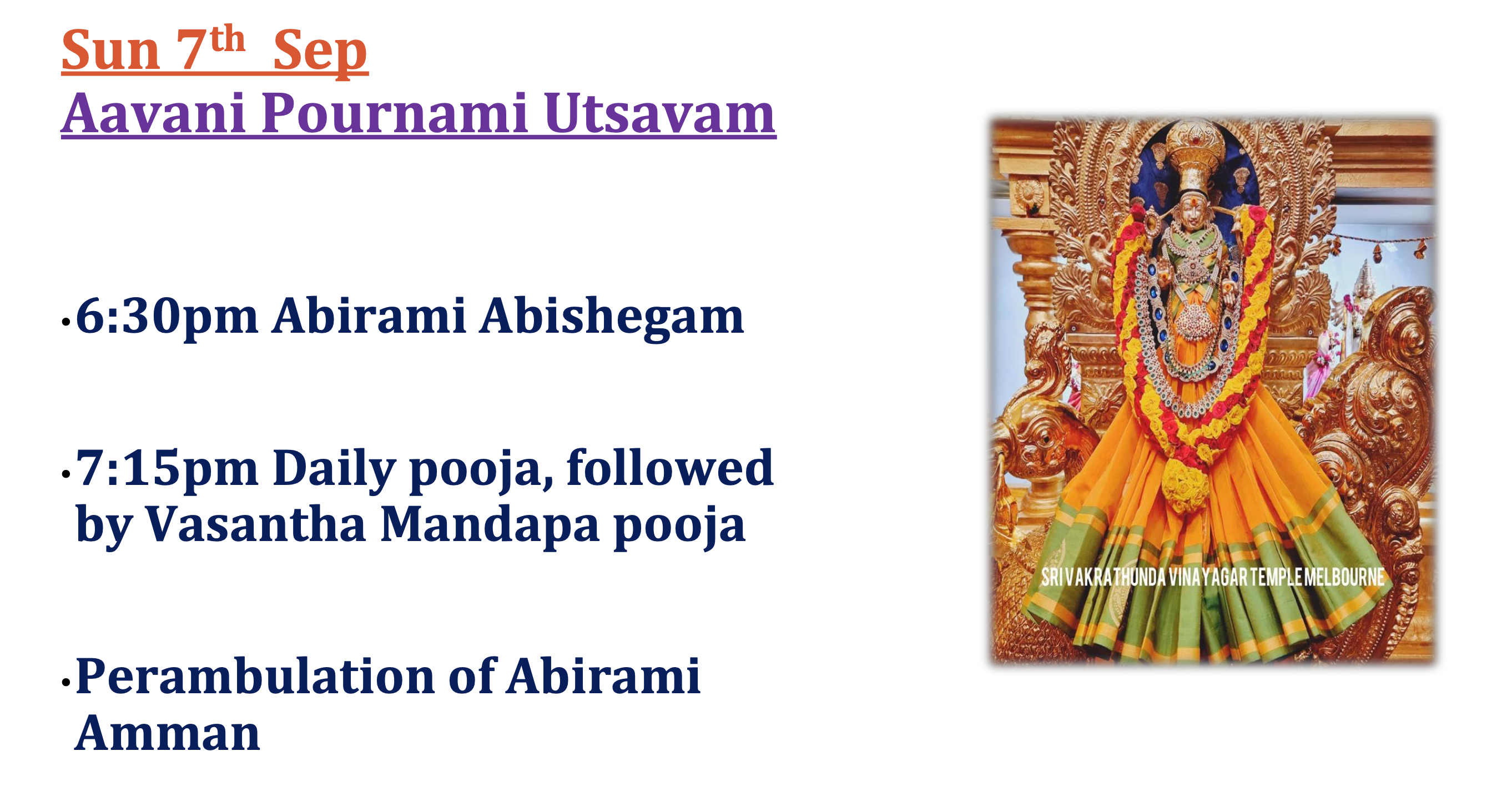 Sun 7th Sep – Aavani Pournami Utsavam